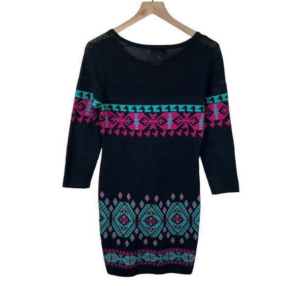 Flying Tomato Multicolor‎ Geometric 3/4 Sleeve Knit Sweater Sheath Dress Medium - Picture 2 of 3